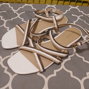 Ann TAYLOR Women's Cream and Tan Strappy Sandals SZ.7M